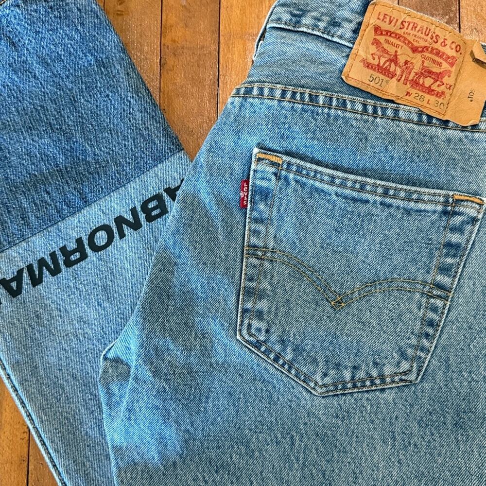 Levis 501 Light Wash Customized ABNORMAL Patched Jeans Size 28x30